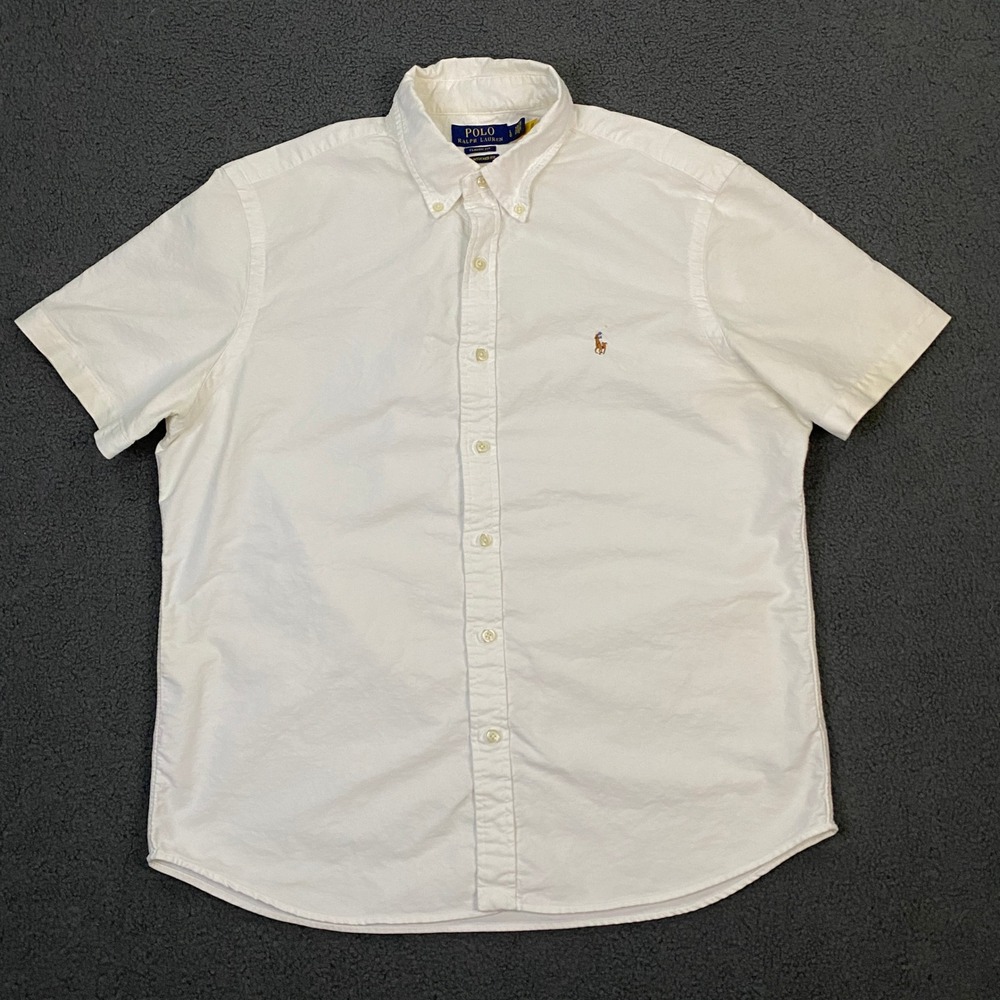Polo Ralph Lauren Shirt Mens Large White Classic Untucked Fit OCBD Oxford Button
